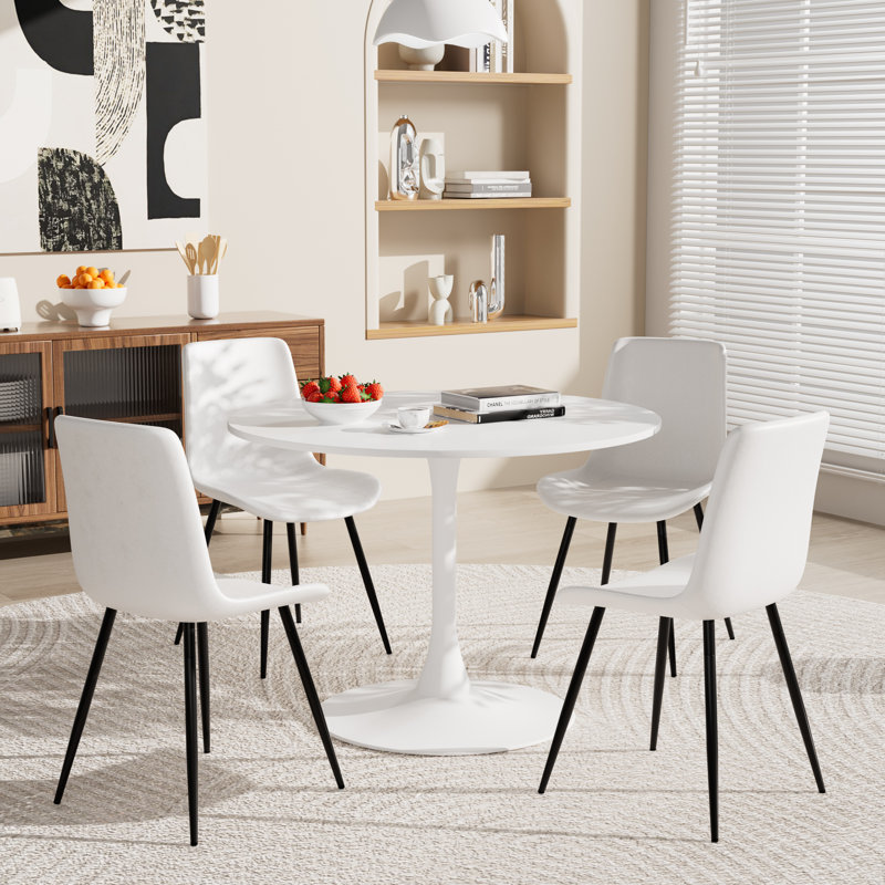 Ensemble de table ronde pour 4 (1 table + 4 chaises), Blanc, H 28,7 po x L 31,5 po x l 31,5 po, Blanc / blanc