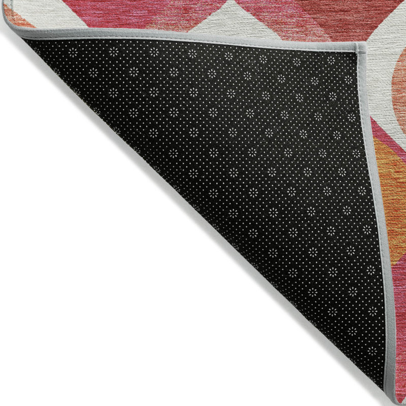 3' X 5' Pink Mauve And Orange Ogee Washable Indoor Outdoor Area Rug