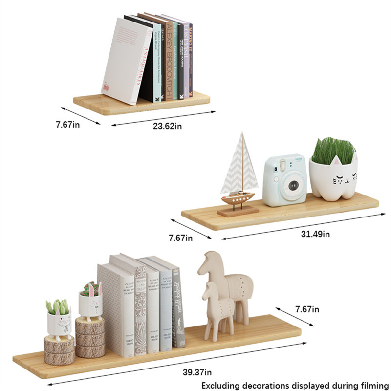 Tablette murale flottante en bois massif, H 0,86 po x l 39,37 po x P 7,67 po