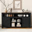 Buffet avec porte de grange coulissante, panneaux en filet et rangement ouvert-53315180