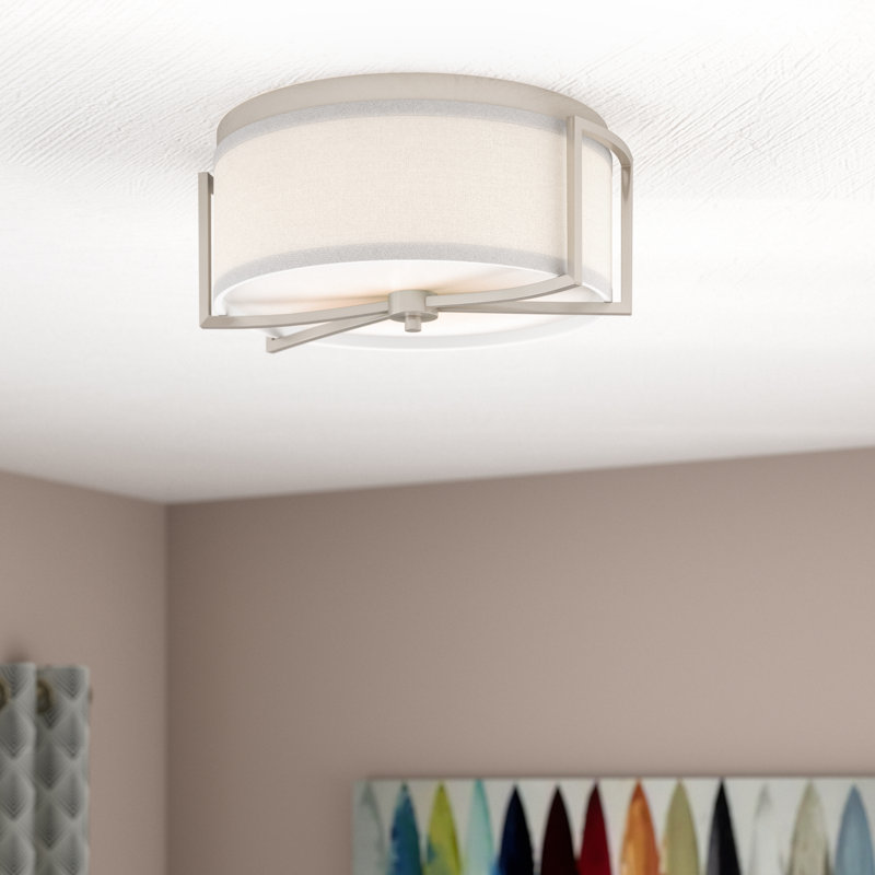 Addyson Flush Mount, Brushed Nickel / Slate Gray Fabric