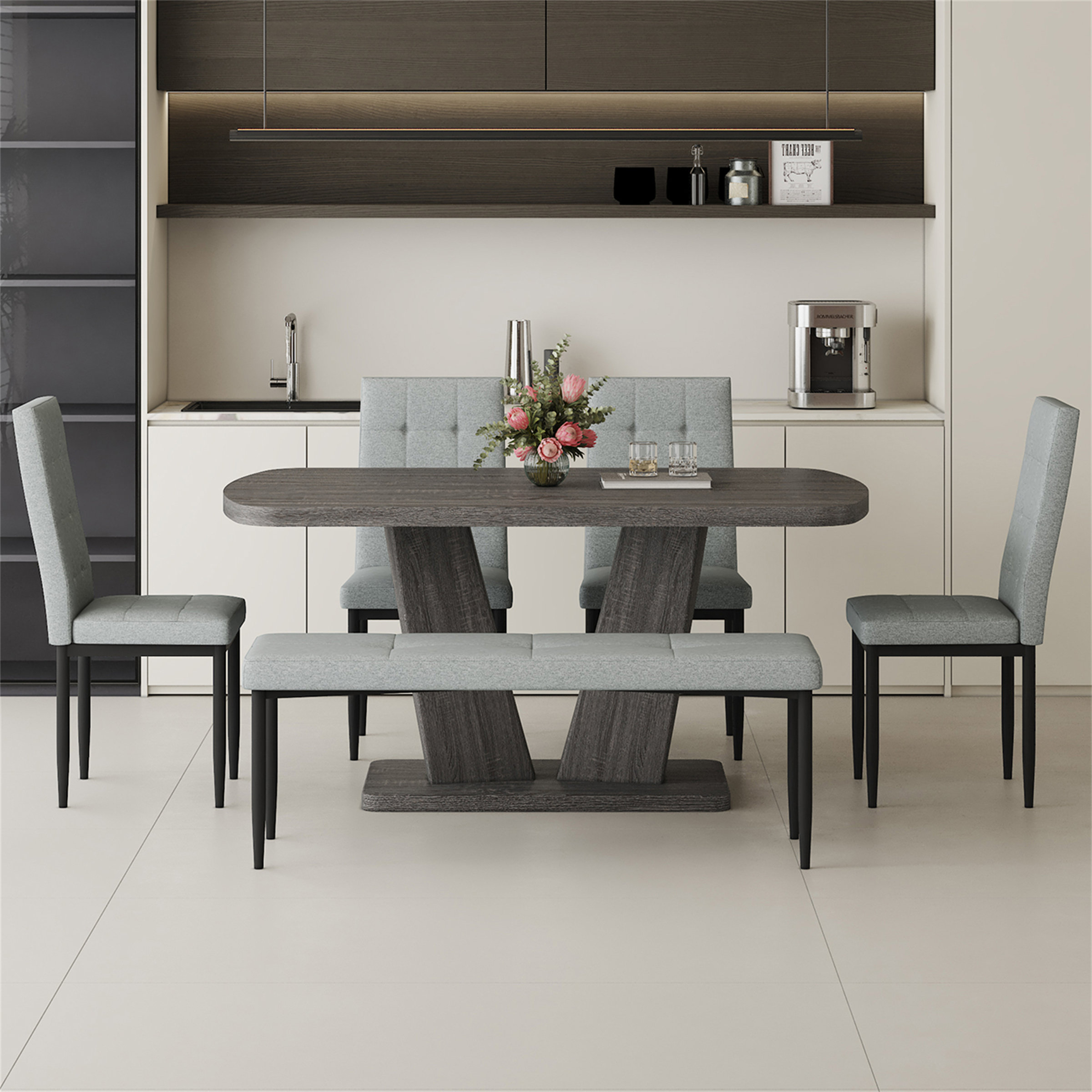 Brayden Studio 63" Modern Style 6-Piece Dining Table With 4 Chairs & 1 ...