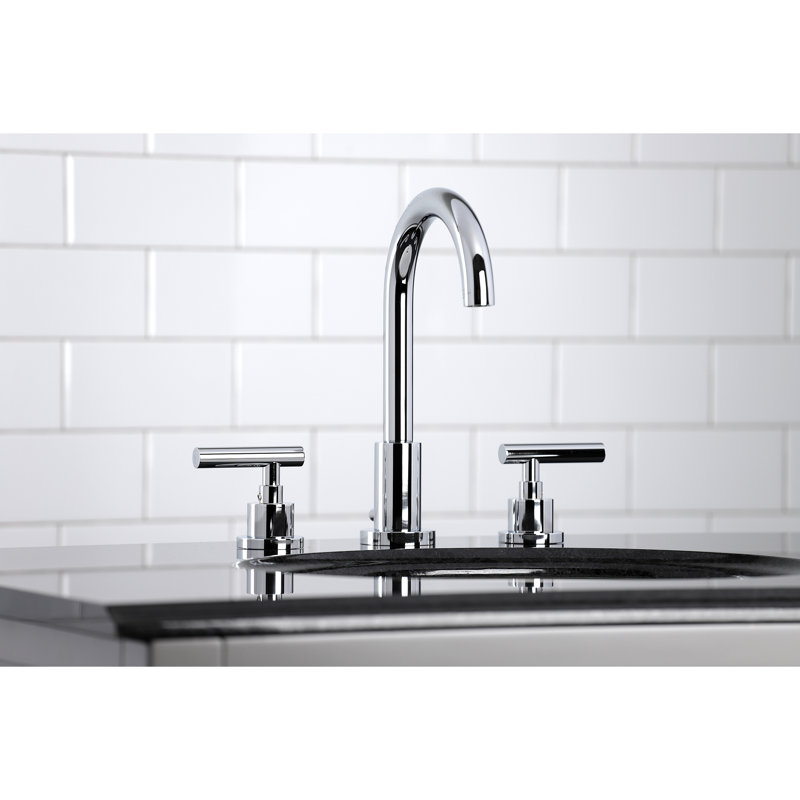 Kingston Brass Manhattan Two-Handle 3-Hole Deck Mount Widespread Bathroom Faucet with Brass Pop-Up Drain, Polished Chrome