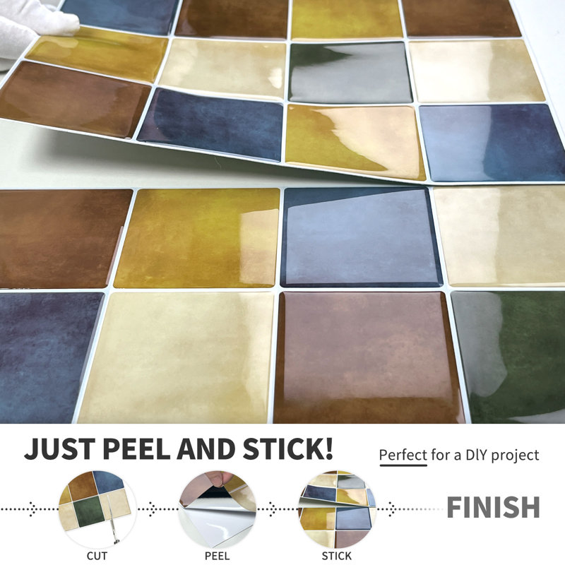 Carrelage mosaïque auto-adhésif en vinyle 12 po x 12 po pour dosseret de cuisine, 10 feuilles