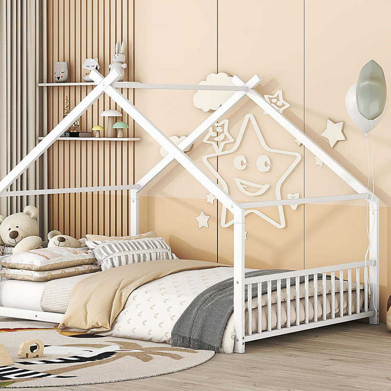 Lit double pleine grandeur en métal, blanc, Blanc, Lit double