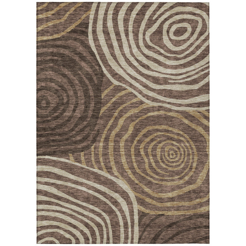 Tapis d'extérieur lavable abstrait brun et taupe 5 pi x 8 pi