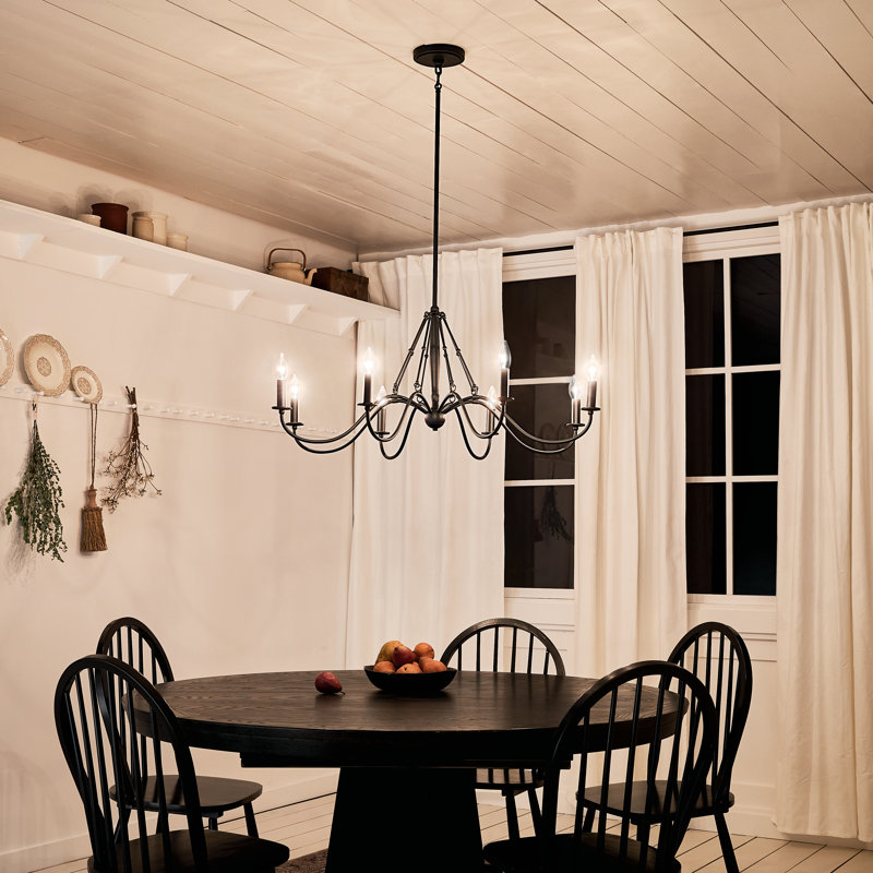 8 - Light Steel Dimmable Chandelier, 17" H x 38" W x 38" D, Textured Black