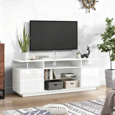 Meuble télé avec console, prise de courant, lumières DEL, meuble télé moderne de 32 po à 70 po, pour le salon, la chambre à coucher et les jeux (blanc)