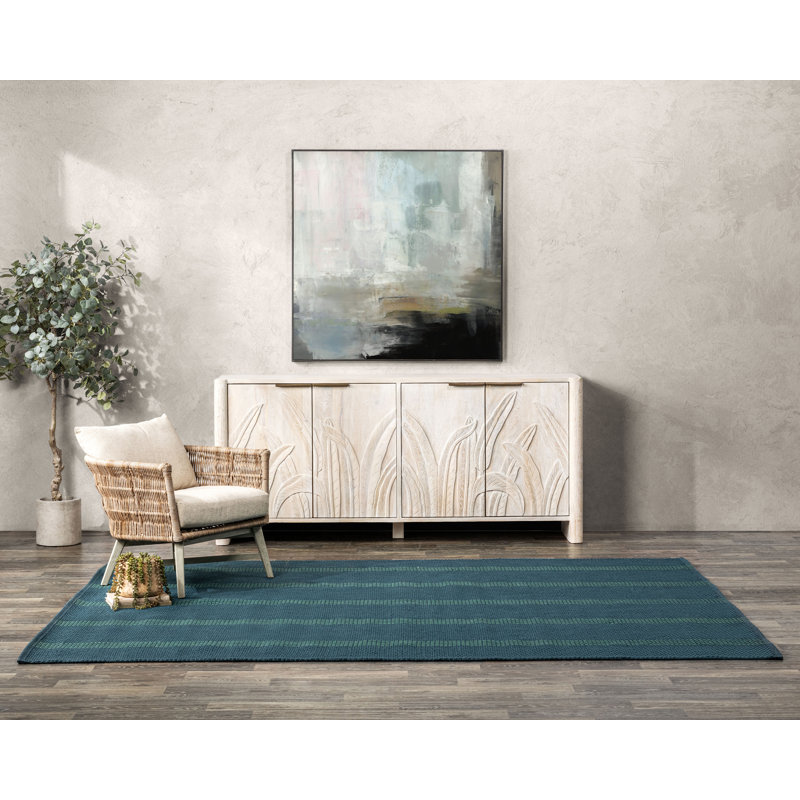 Sorrento 9x12 Handwoven Performance Stripe Deep Blue Fabric Area Rug, Rectangle 2' x 3'