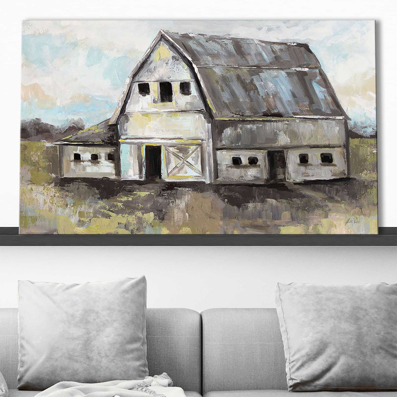 Tranquil Barn par Jeanette Vertentes - Peinture, H 18 po x l 30 po x P 1 po, Toile tendue