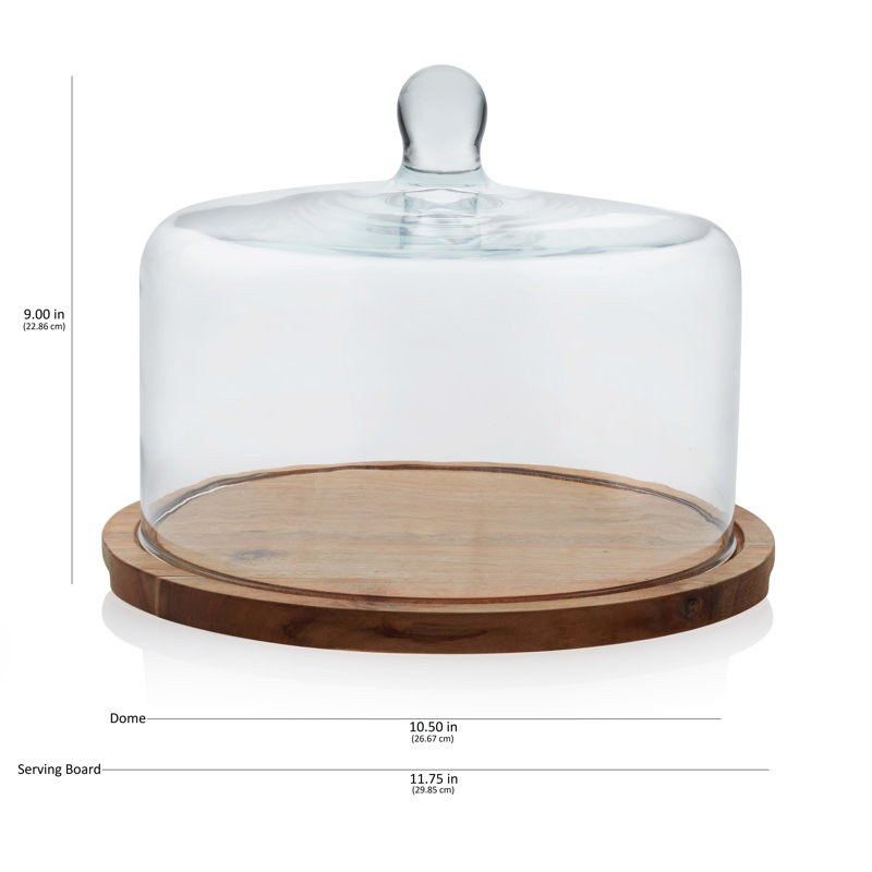 Libbey Round Wood Server Cake Stand with Glass Dome