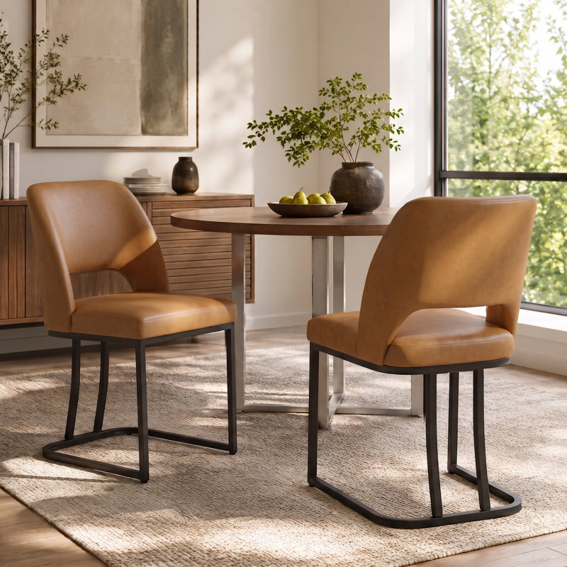 Ensemble de 2 chaises d'appoint rembourrées modernes en similicuir avec cadre en métal pour la cuisine et la salle à manger, ensemble de 2