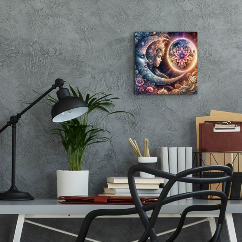 Art mural en verre épique «Peacefull Moon» par Rey Klimt, 12 po x 12 po