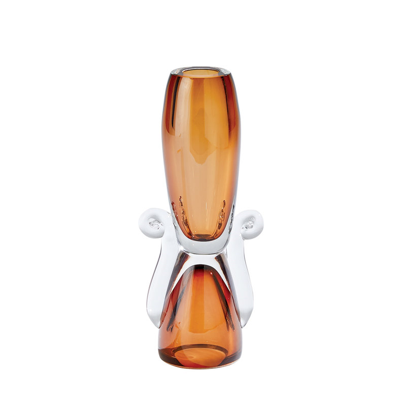Lydia Handmade Glass Table Vase, Amber/Clear, 11.5" H x 5" W x 3.75" D