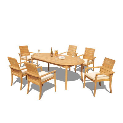 Algrave 6 - Person Teak Wood Patio Dining Set with Oval Table