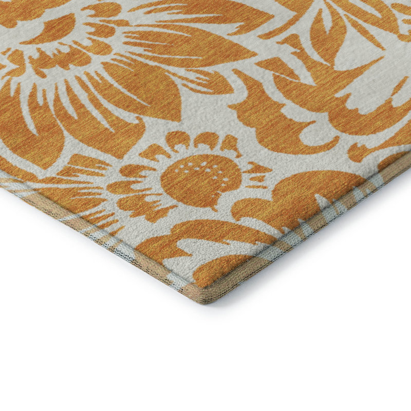 Tapis orange Cerrito AMF551 lavable à la machine de qualité supérieure, Rectangulaire 3 pi x 5 pi