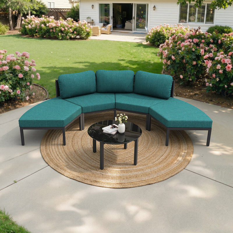 Ensemble de conversation avec canapé de patio en aluminium 5 pièces avec table, Malachite