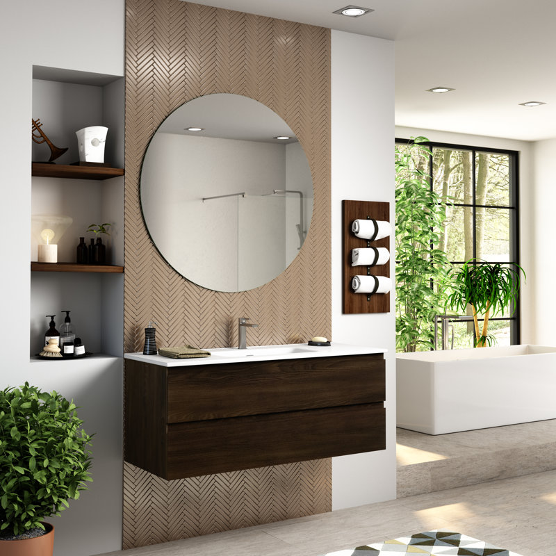 Jasso 48'' Single Bathroom Vanity with Ceramic Top, Brown