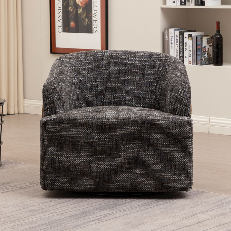 Fauteuil demi-tonneau Broderic, Lin gris