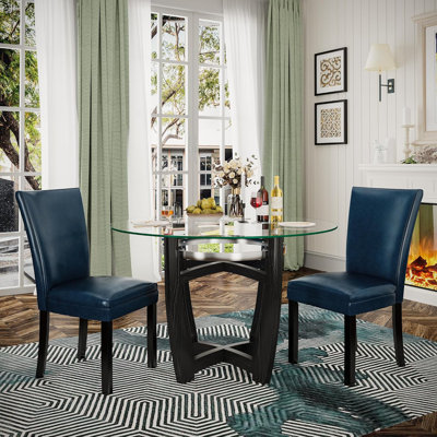 Ensemble de salle à manger 3 pièces, table de salle à manger en verre et 2 chaises Parsons