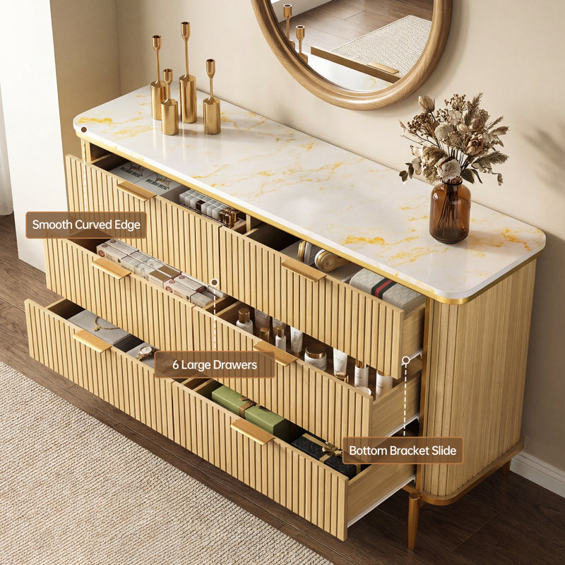 Commode double 55,1 po à 6 tiroirs