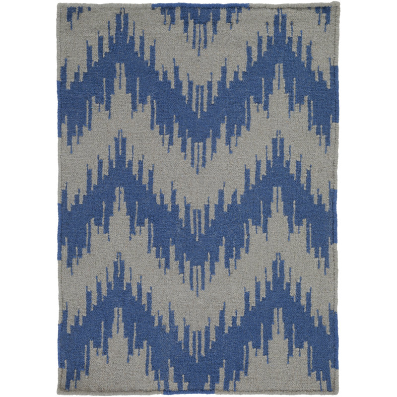 Tapis bleu / gris en laine tissé à la main Clark, Rectangle 2 pi x 3 pi