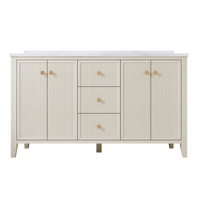 Kristine 60" Double Sink Solid Wood Bathroom Vanity With Carrera Quartz Top
