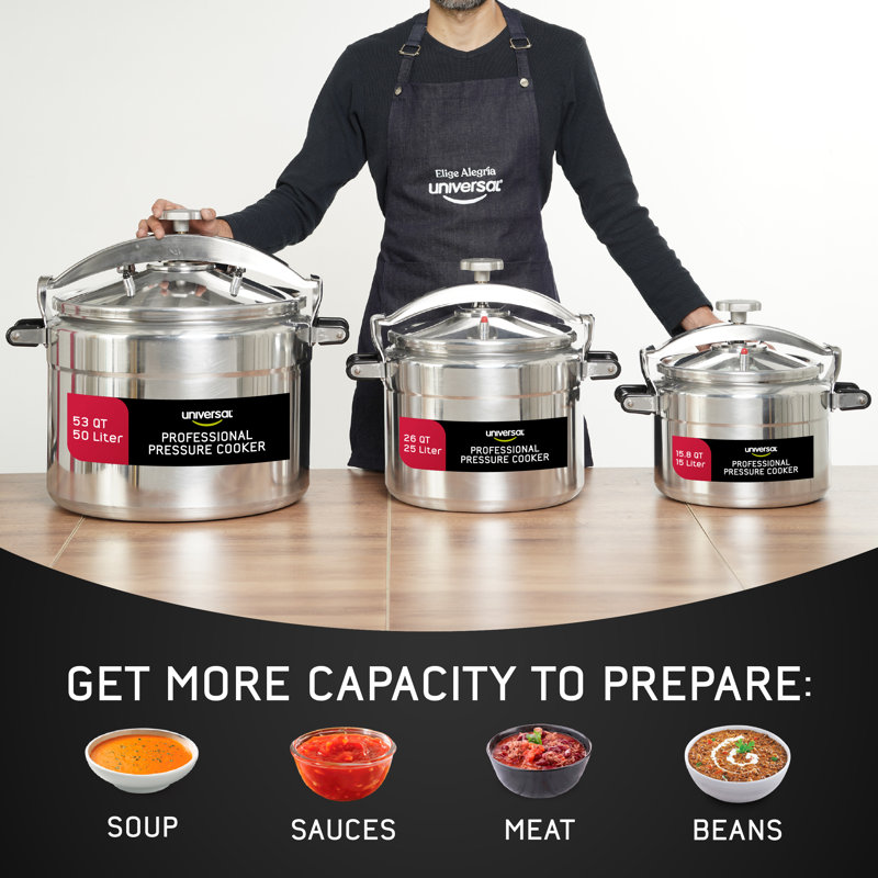 Universal (Extra Large) 53-Quart Aluminum Pressure Cooker for Professional Use – Commercial-Grade, 2 Safety Valves, Reinforced Handles, Easy-Open Lid, – Ideal for Large Kitchens, and Restaurants