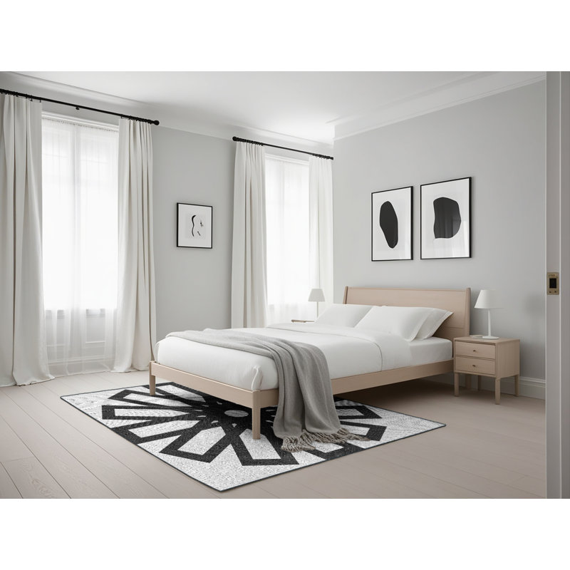 Tapis noir / blanc cassé Power Loom, Rectangle 5 pi x 7 pi