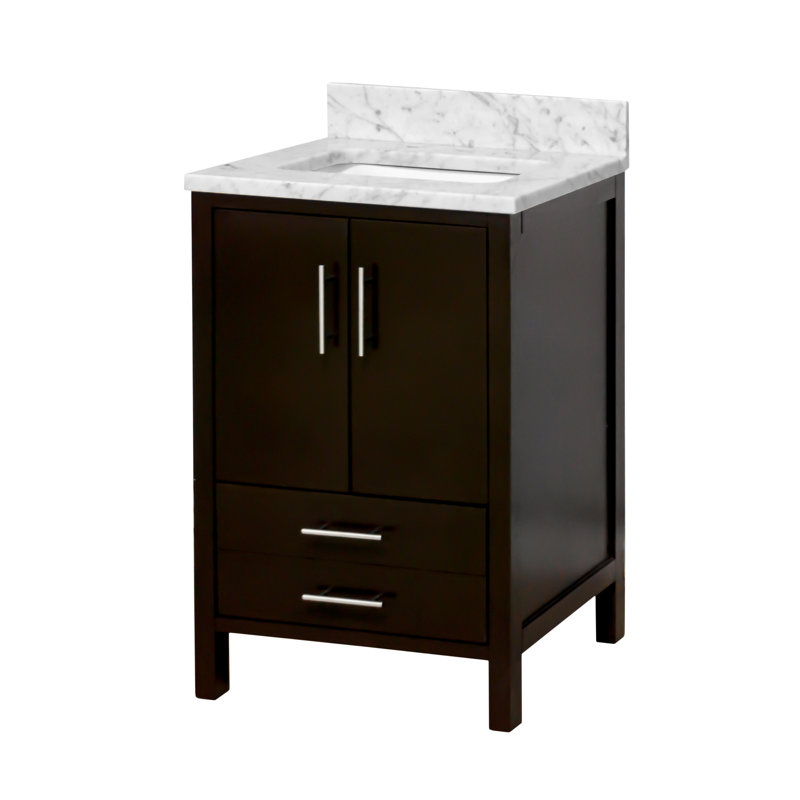 Ensemble de meuble-lavabo simple 24 po Kiara, Chocolat, Marbre de Carrare