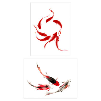 Japanese Koi Carp 2-Piece Set Unframed Wall Art Prints Bathroom Bedroom Aesthetic Watercolour Fish
