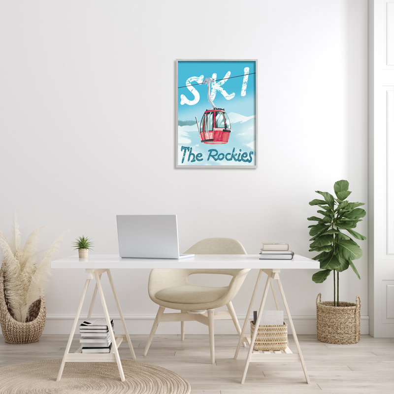 Ski Trolly The Rocky Mountains Winter Blue Grey Farmhouse, surdimensionné, estampe numérique sur toile, art texturé par Ziwei