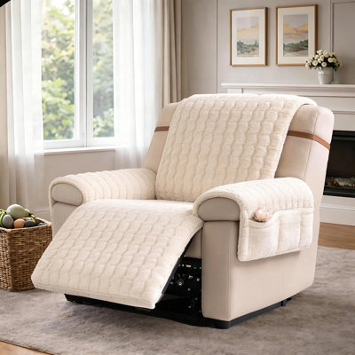 Luxury Plush T-Cushion Recliner Slipcover, Thick Soft Non Slip Sofa Protector
