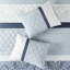 Édredon très grand 8 pièces, courtepointe bleue, 2 taies décoratives européennes, 1 coussin, pièce de fer à vapeur carrée, imprimé, rembourrage, coussins décoratifs, froissé