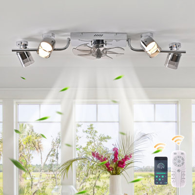 Ventilateur de plafond réversible de 100 cm à intensité variable avec projecteurs à DEL, télécommande et application
