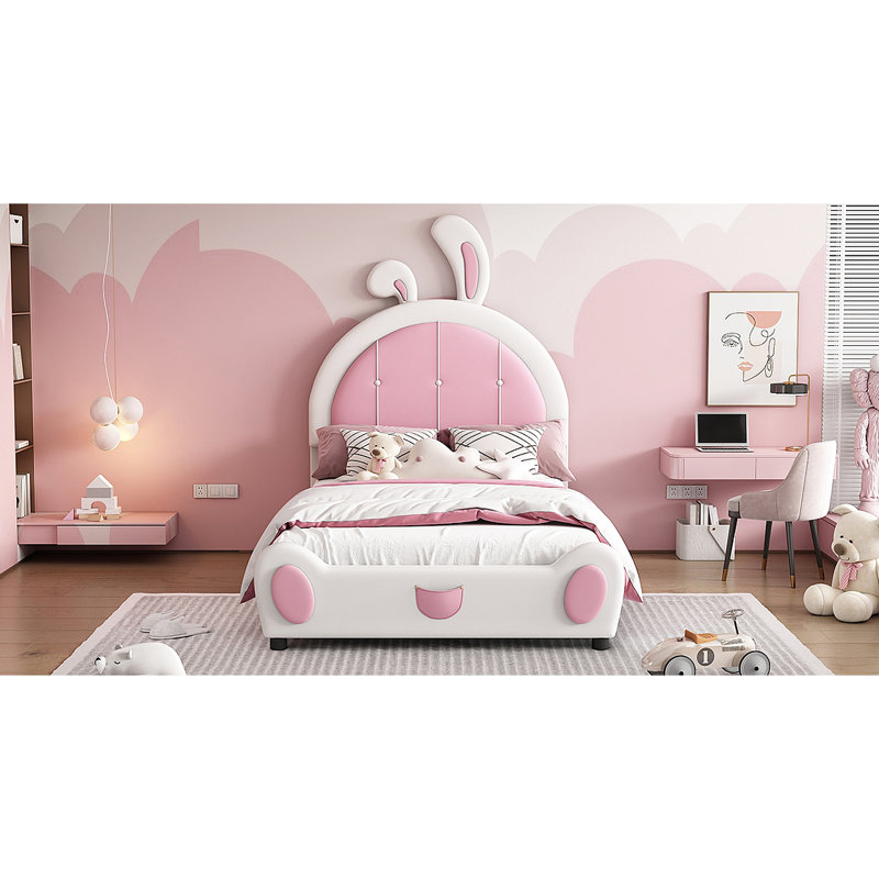 Upholstered Platform Bed with Rabbit Shaped Headboard