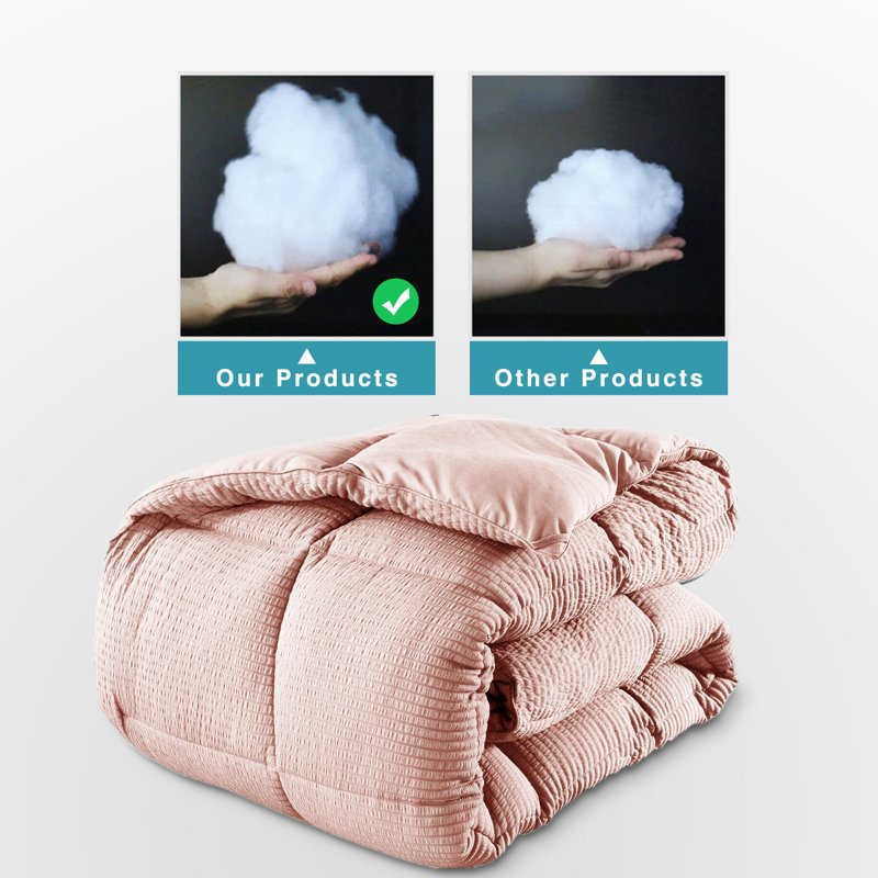 Box Stitch Comforter, Queen Comforter + 2 Standard Shams, Pink