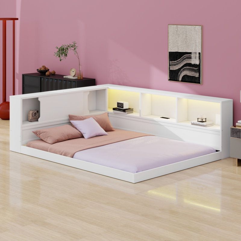 Daybed Including Storage Shelves, USB Port and LED, White