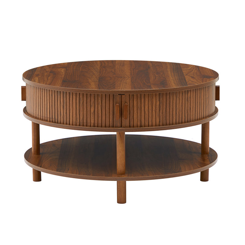 Round Coffee Table With Sliding Door, Walnut