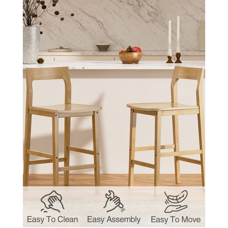 Solid Wood Counter Stool With Footrest, Oak, 4