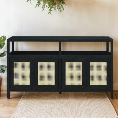 Armoire de rangement en rotin Boho avec tablettes réglables et buffet chic