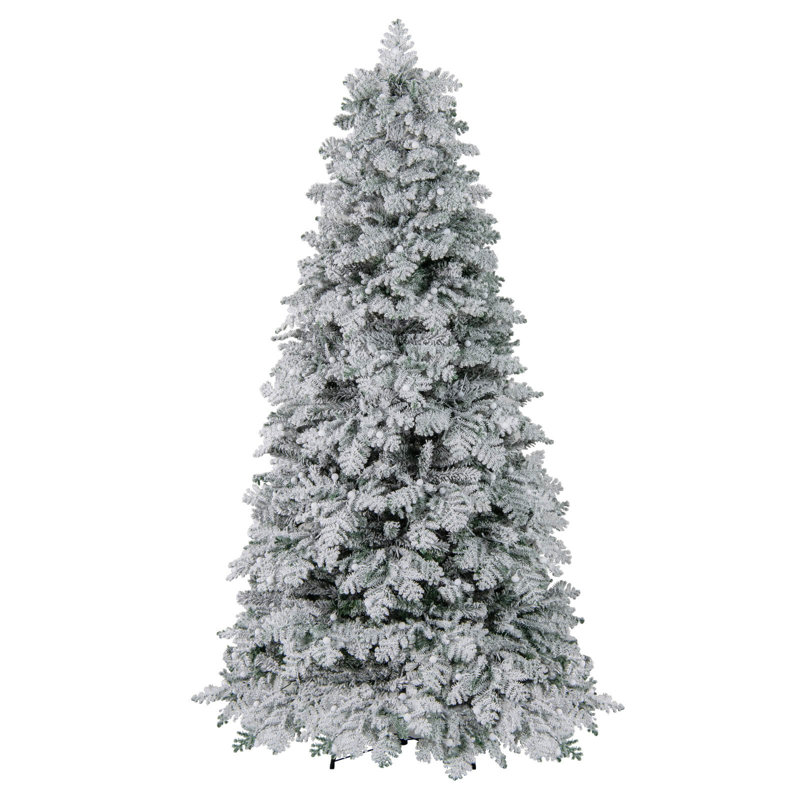 Arbre de Noël artificiel enneigé 7 pi avec 160 boules, lumières et 806 branches, H 7 pi, Vert/blanc