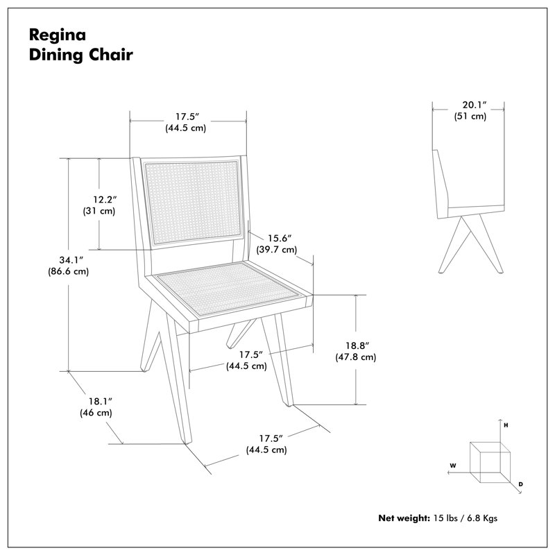 Chaise de salle à manger en bois massif Regina avec dossier en rotin et accoudoirs style Mid-Century (ensemble de 2), Brun