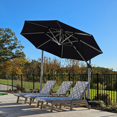 Lilibeth 11 FT Round Lighted Cantilever Umbrella With Base,Black
