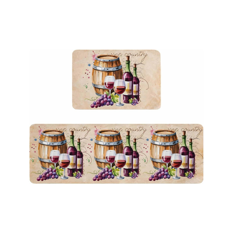 Tapis de cuisine en tonneau de vin raisin, ensemble de 2 pour la cuisine et la salle à manger, décoration rustique