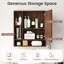 Armoire de salle de bain avec miroir, porte simple, 3 tablettes ouvertes et tablette réglable en noyer-129204855