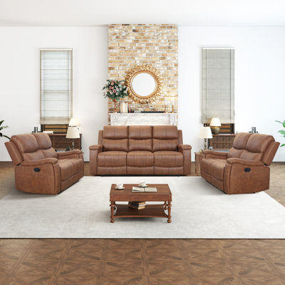 3-Piece Reclining Living Room Set with Cup Holders