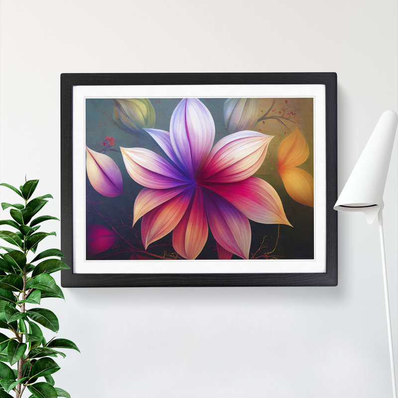 Exhilarating Modern Flowers - Single Picture Frame Painting, 46cm H x 64cm W x 2cm D, Black
