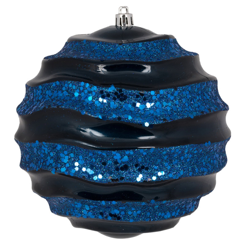 Ornement de Noël boule rayée et scintillante, H 8 po x l 8 po x P 8 po, Bleu minuit