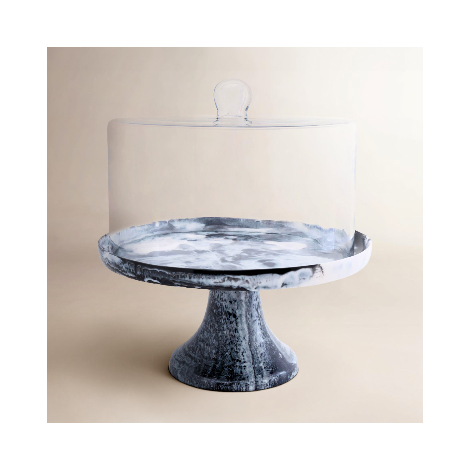 Lucente Resin Cake Stand & Dome, White/Clear